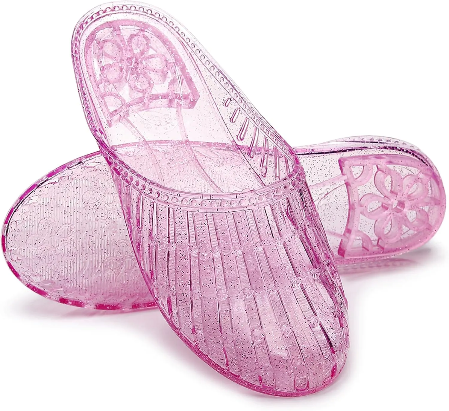 Womens Jelly Shoes, White Jellies Sandals Glitter Clear Flats Slip On Summer Beach Slippers Transparent Closed Toe Soft Slide